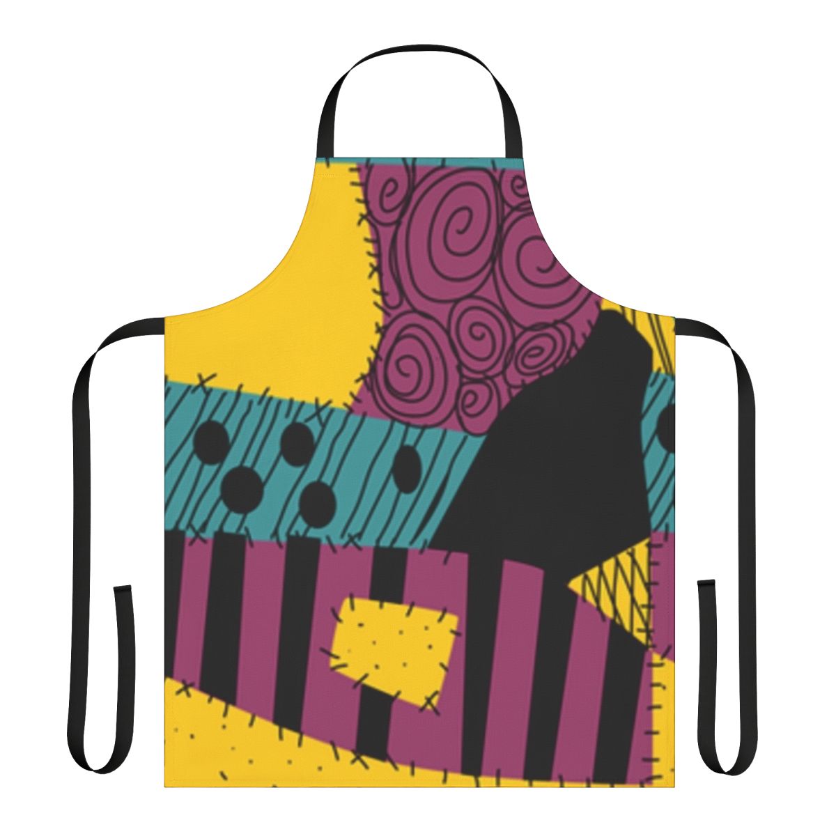 Patchwork dress-style apron with Jack Skellington and Nightmare Before Christmas inspired design