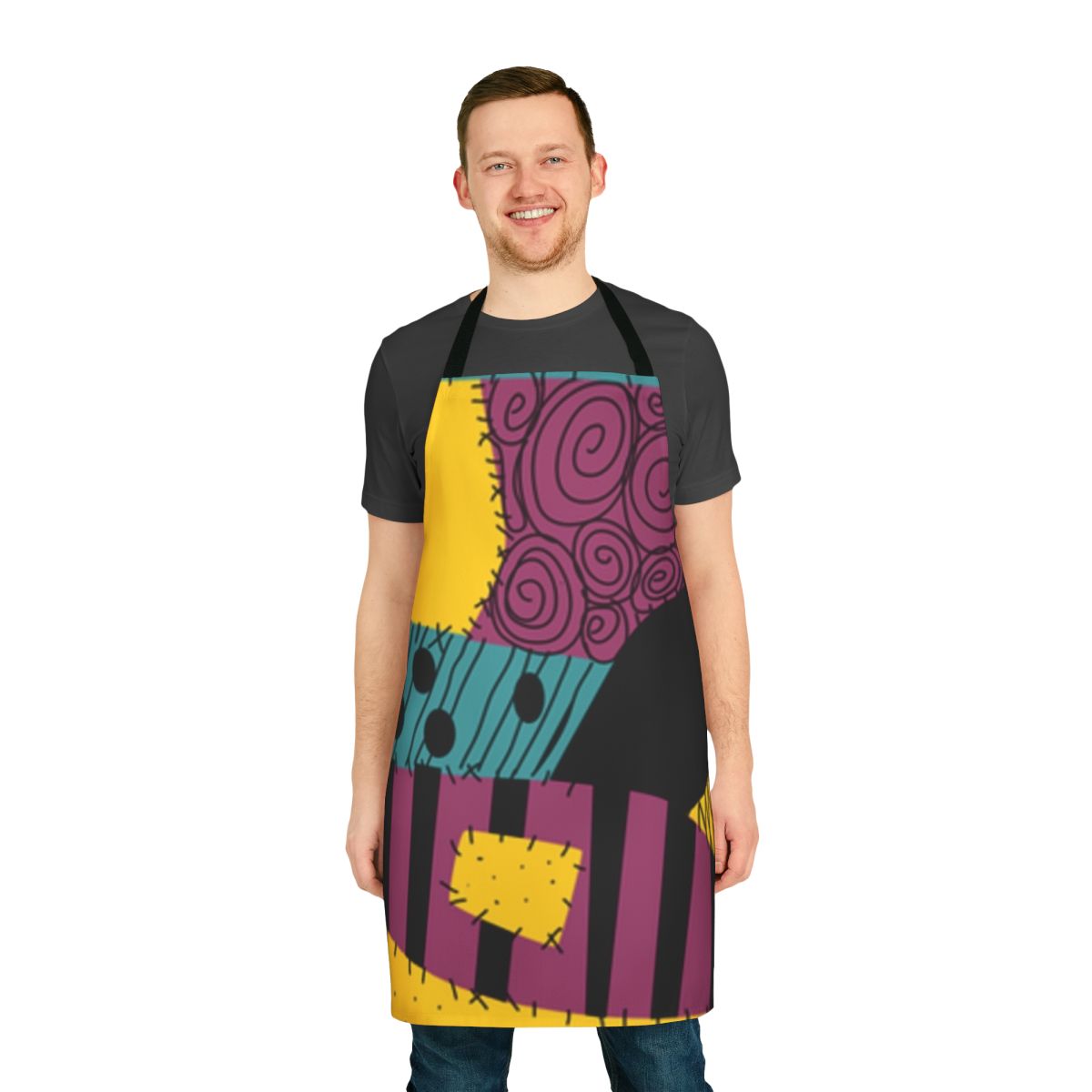 Patchwork dress-style apron with Jack Skellington and Nightmare Before Christmas inspired design