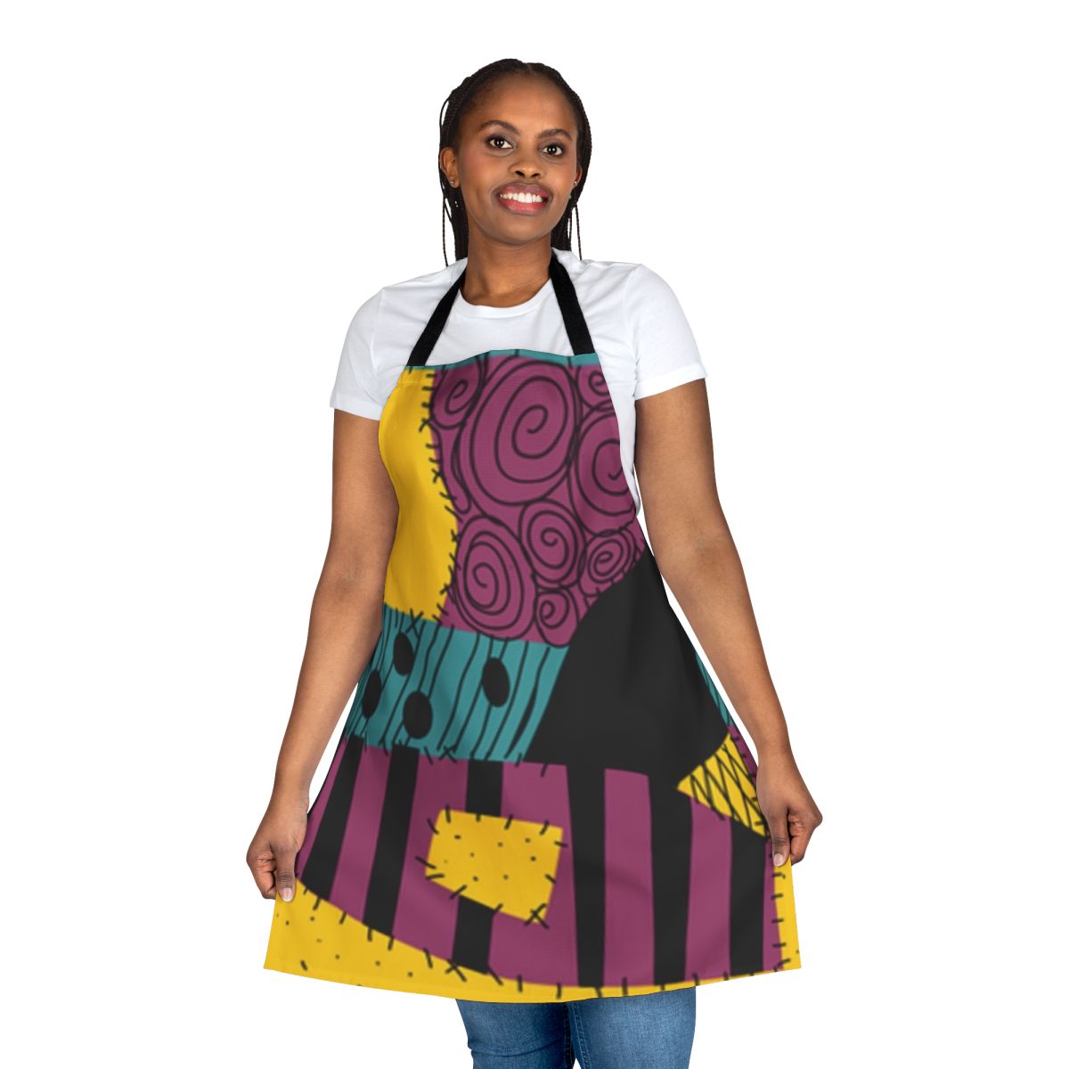 Patchwork dress-style apron with Jack Skellington and Nightmare Before Christmas inspired design