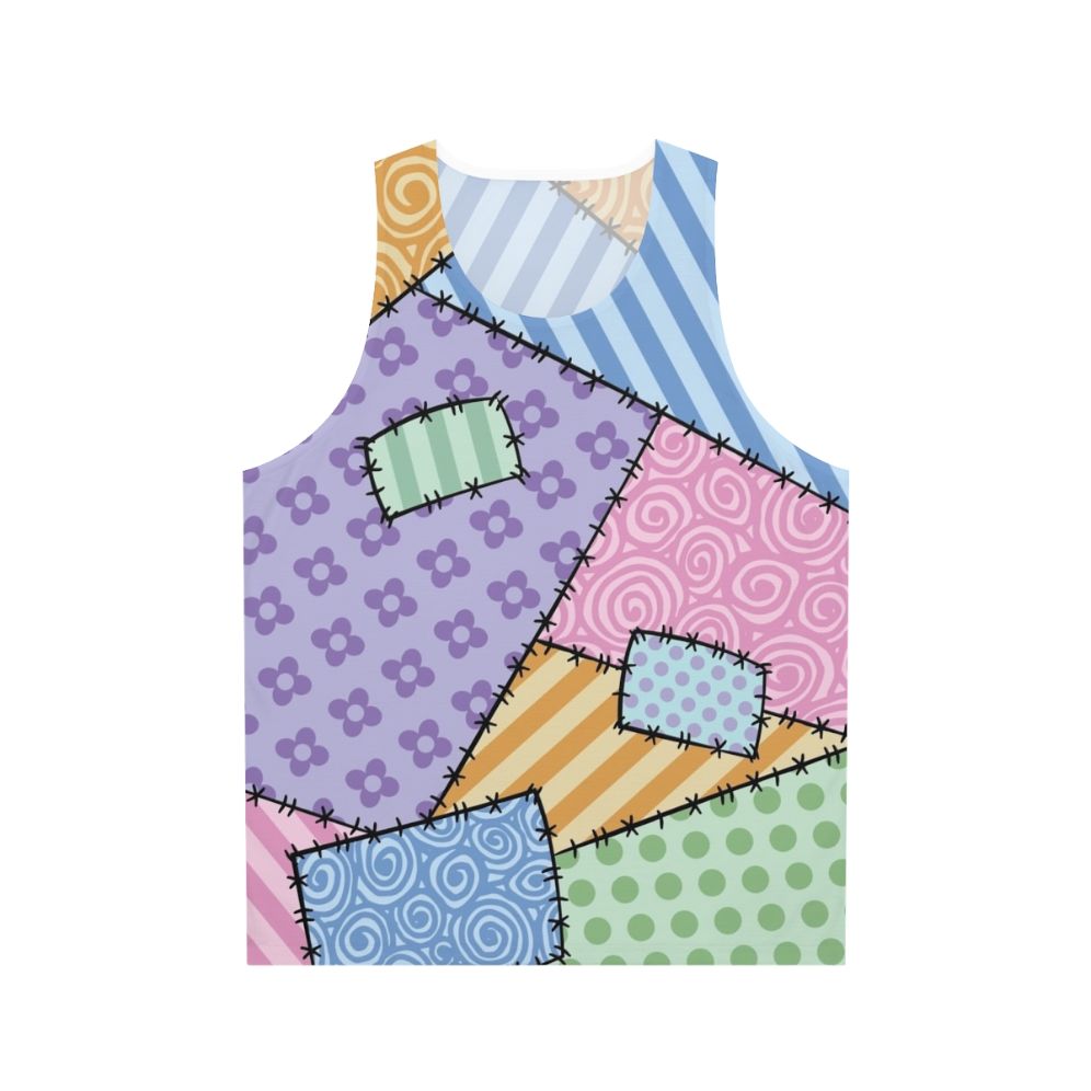 Patchwork unisex tank top with star and floral patterns