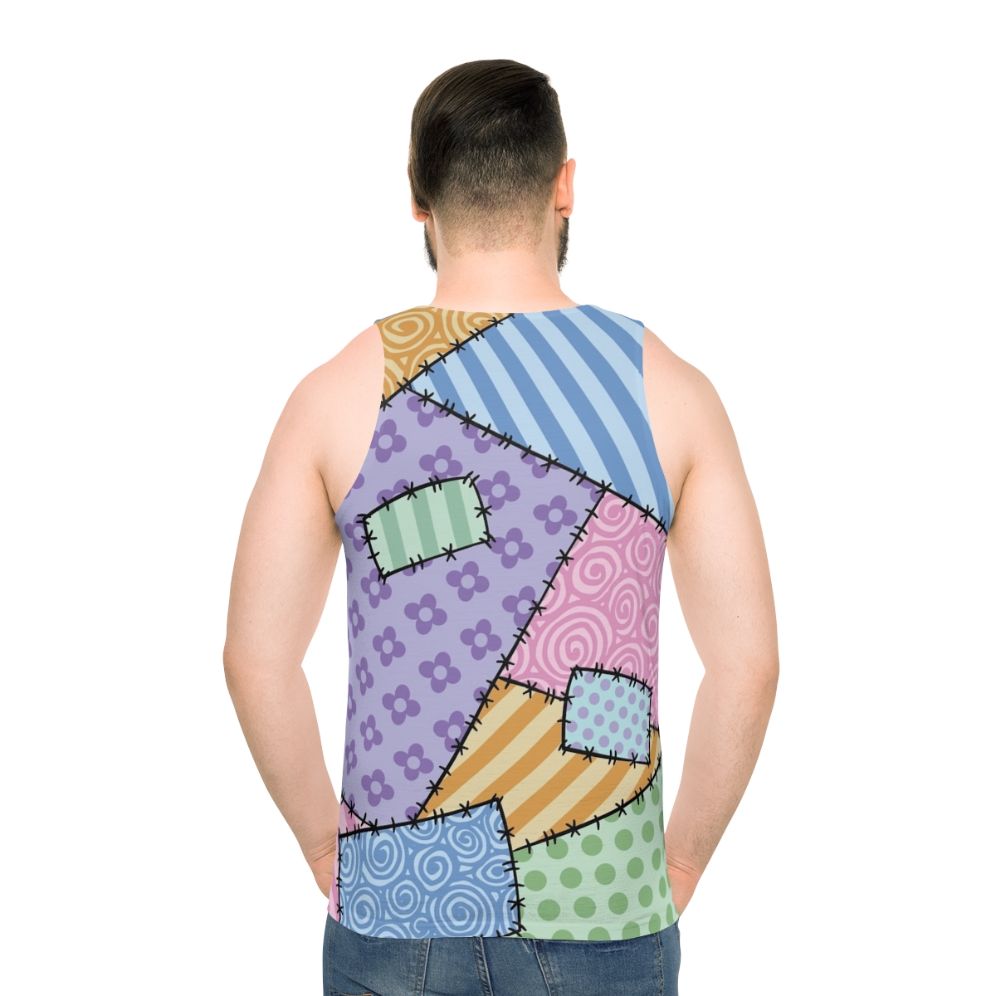 Patchwork unisex tank top with star and floral patterns