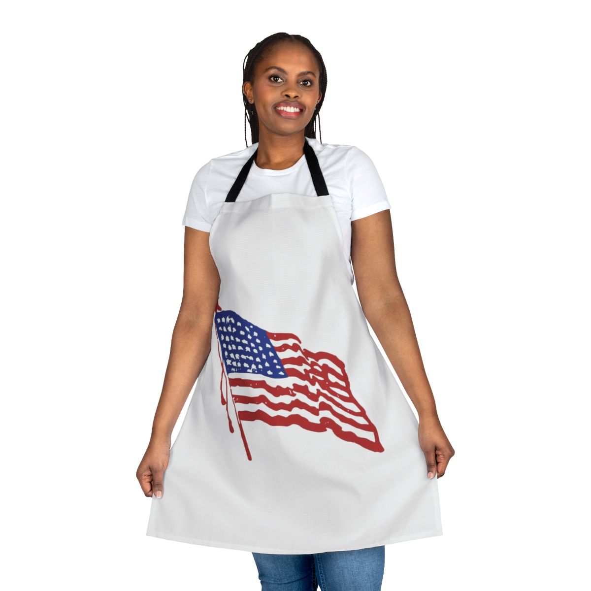 Patriotic American flag apron with stars and stripes design