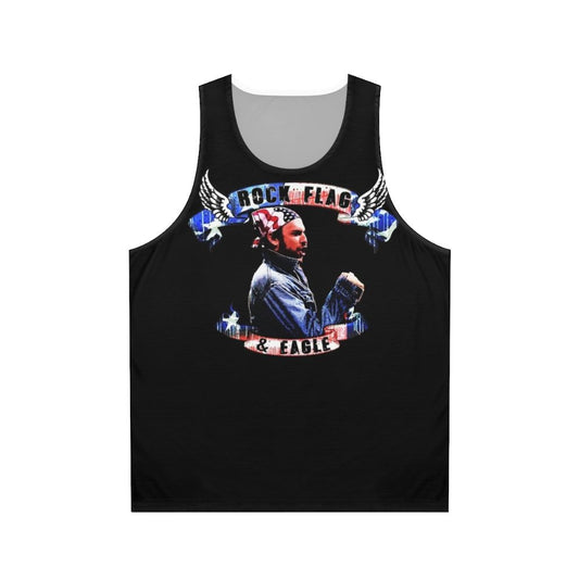 Patriotic unisex tank top with American flag and bald eagle design