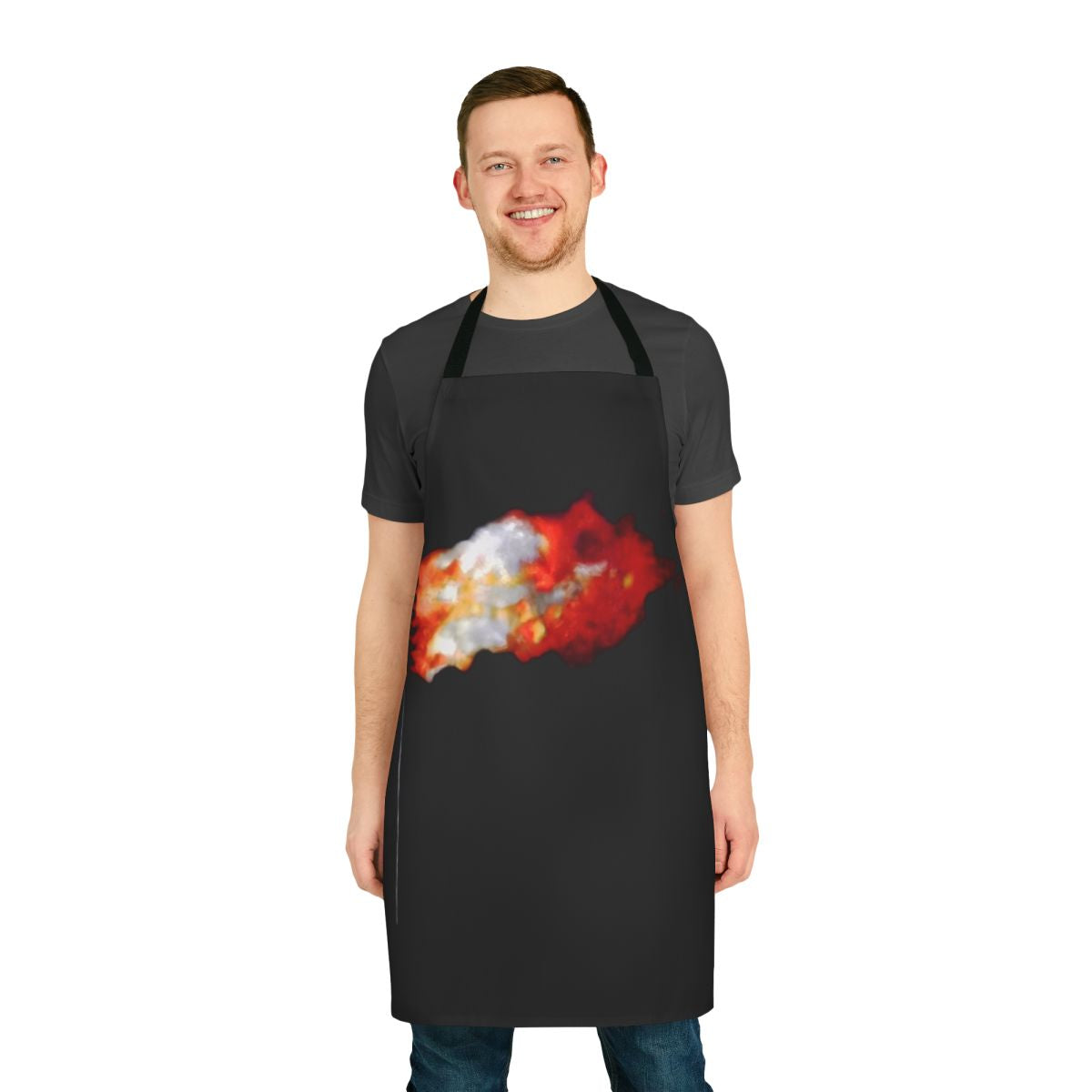 Patriotic American flag burning design printed on a high-quality apron