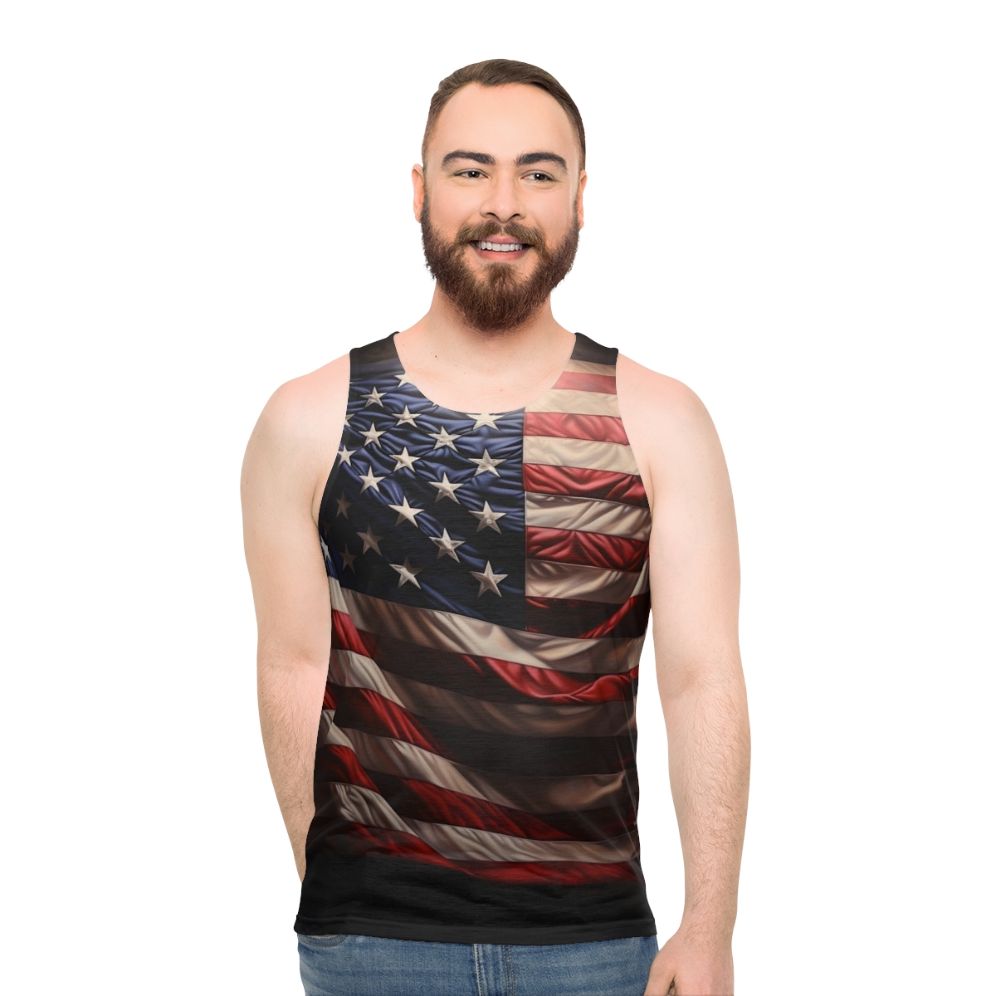 Patriotic American flag print unisex tank top