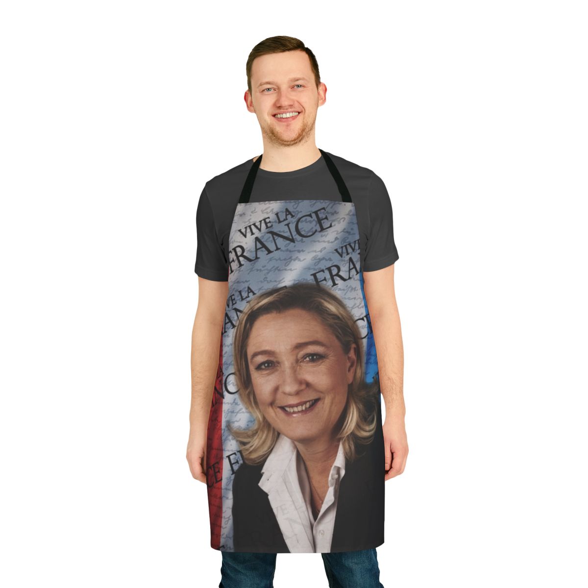 Patriotic apron featuring French politician Marine Le Pen