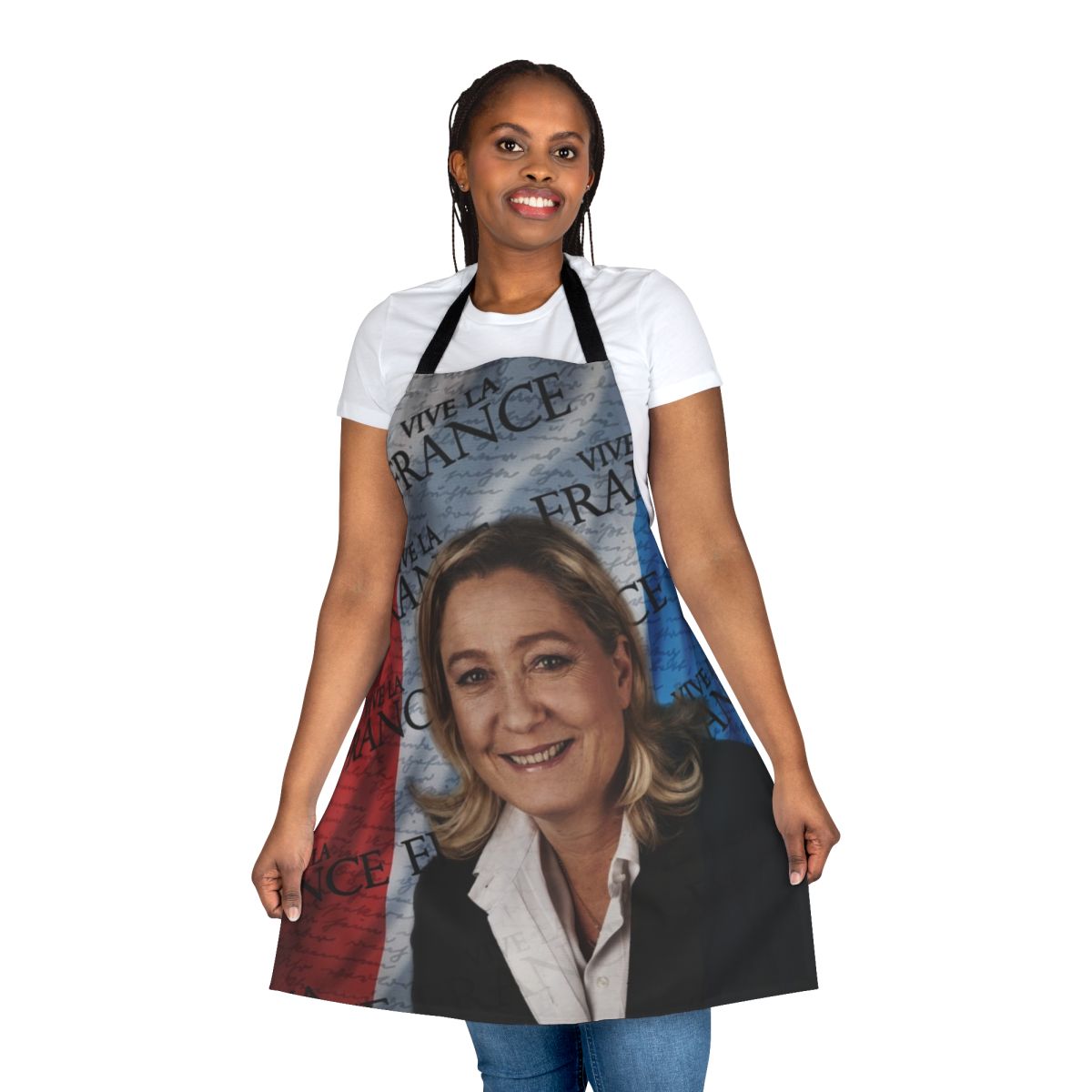 Patriotic apron featuring French politician Marine Le Pen