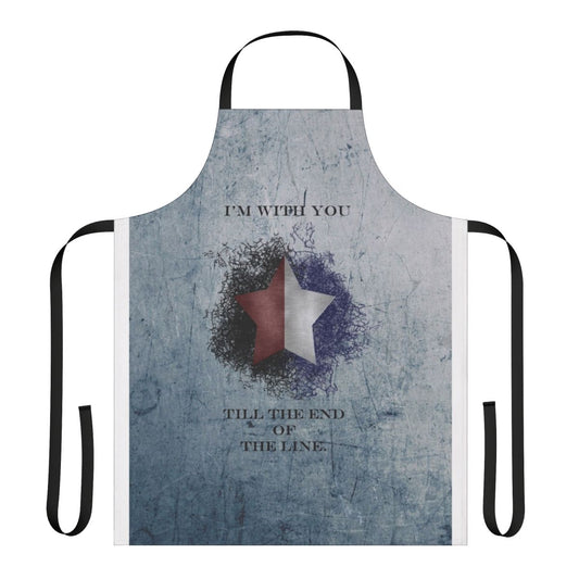 Patriotic-themed apron featuring the phrase "I'm With You Till the End of the Line" from Captain America and The Winter Soldier