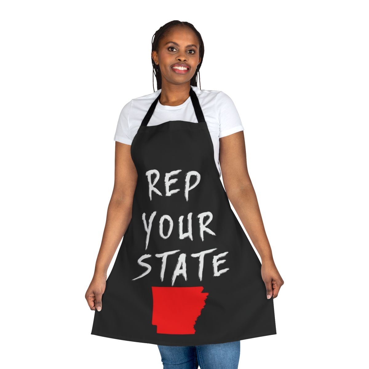 Patriotic Arkansas state pride kitchen apron with vibrant design