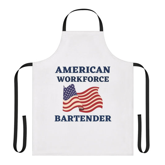 Bartender wearing a patriotic apron with the American flag design