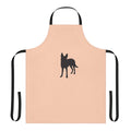 A Carolina dog wearing an American flag-inspired apron, standing in a yoga pose.