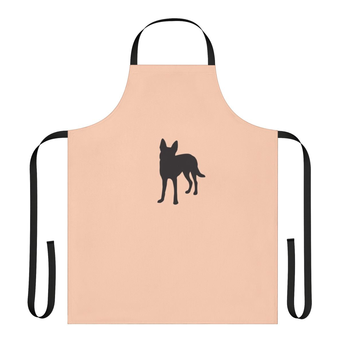 A Carolina dog wearing an American flag-inspired apron, standing in a yoga pose.