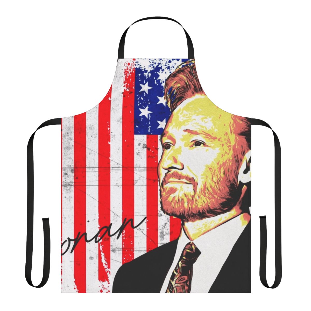 Patriotic Conan O'Brien-inspired apron with American flag design