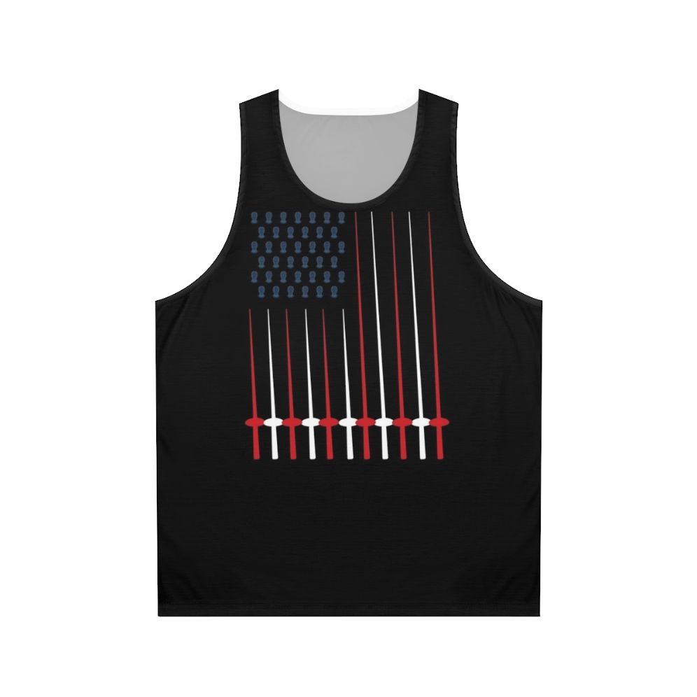 Patriotic fencing USA flag tank top