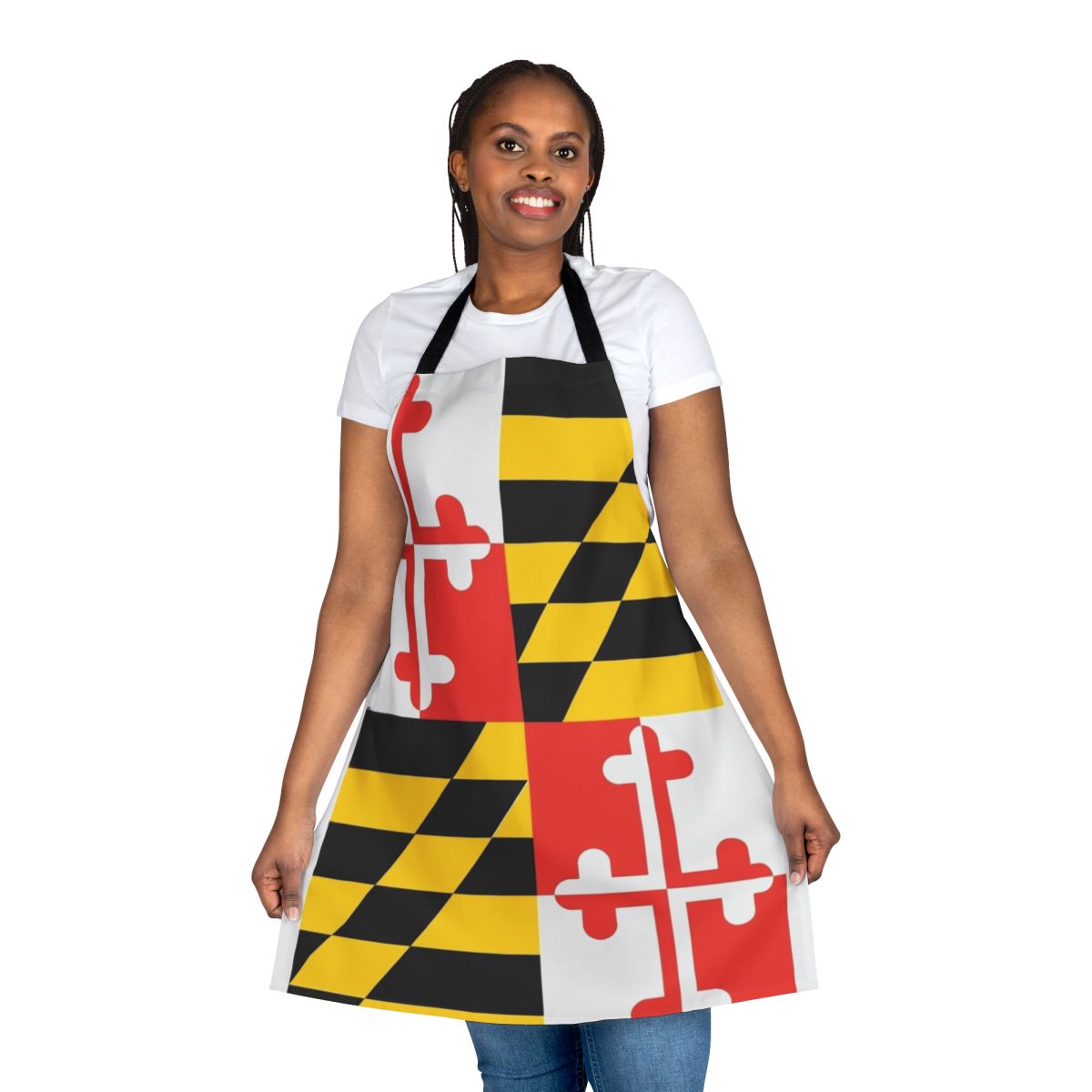 Apron featuring the Maryland state flag graphic design