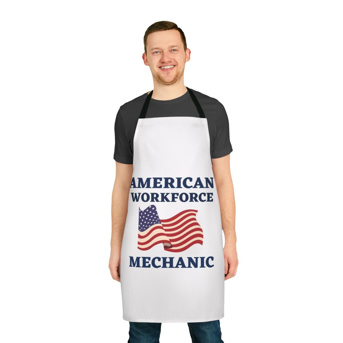 Mechanic wearing a patriotic apron with the American flag design