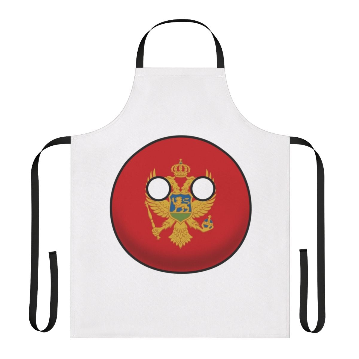 Vibrant Montenegro flag-inspired countryball design on an adjustable, durable apron.