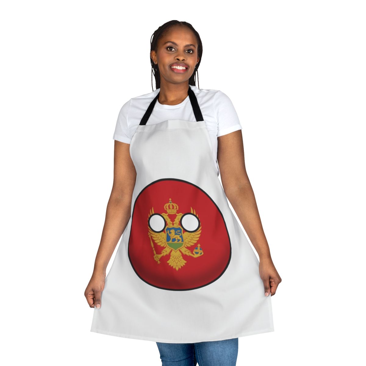 Vibrant Montenegro flag-inspired countryball design on an adjustable, durable apron.