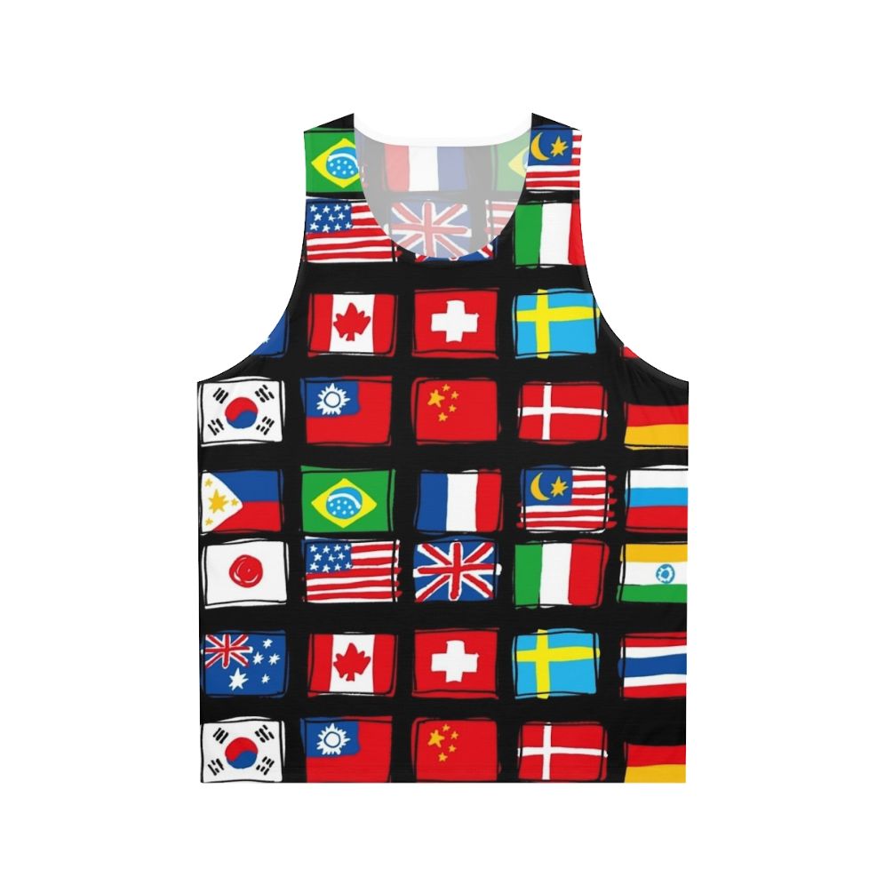 Unisex national flag tank top with world map design