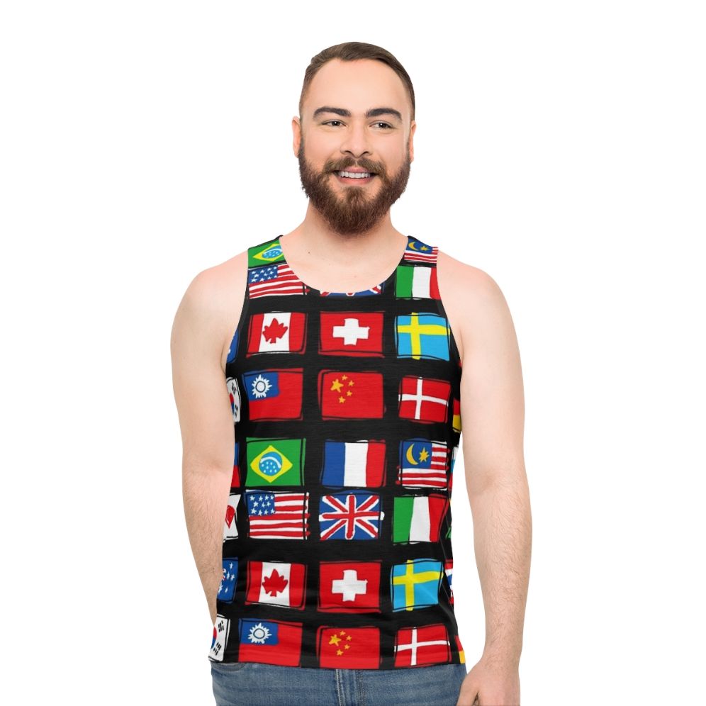Unisex national flag tank top with world map design