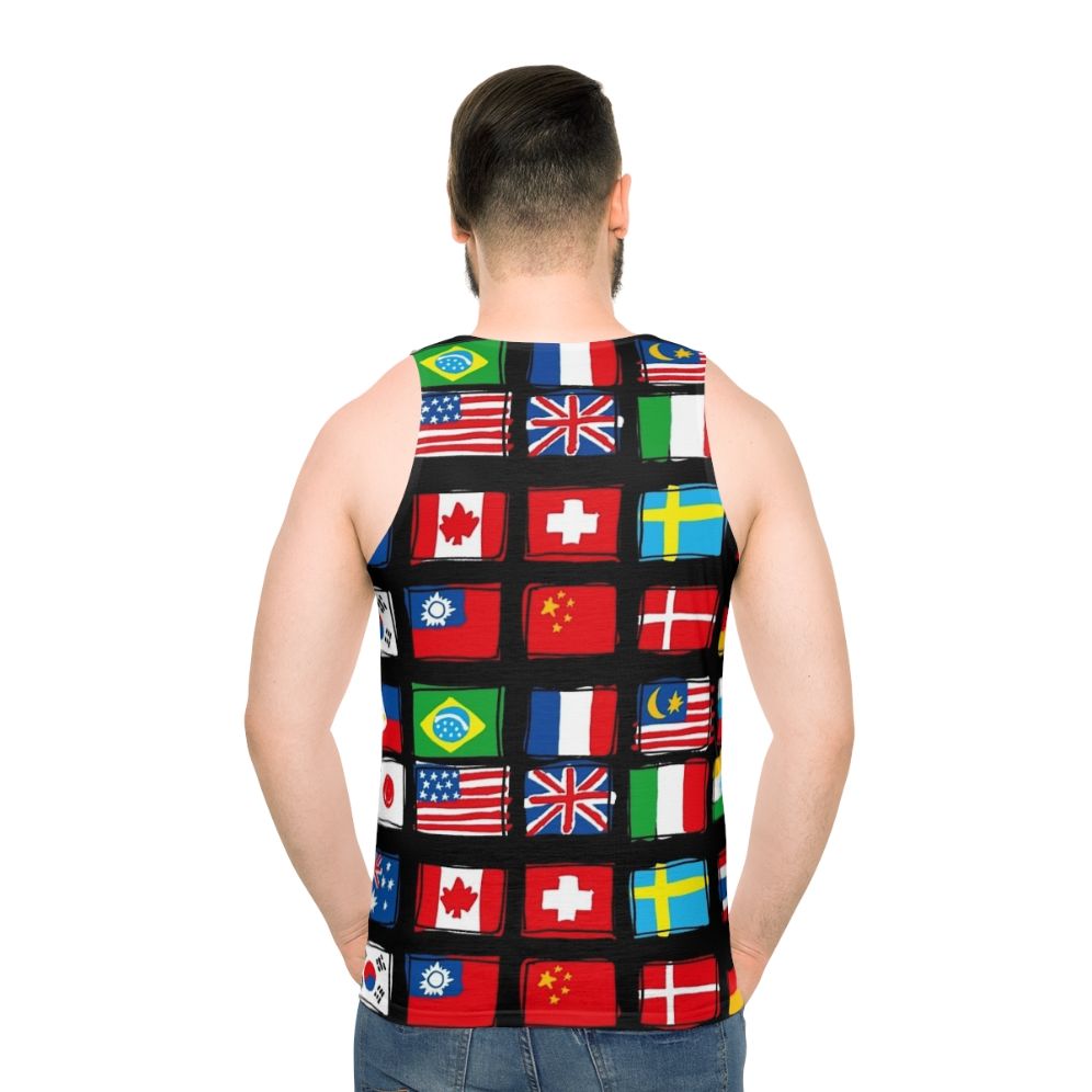 Unisex national flag tank top with world map design