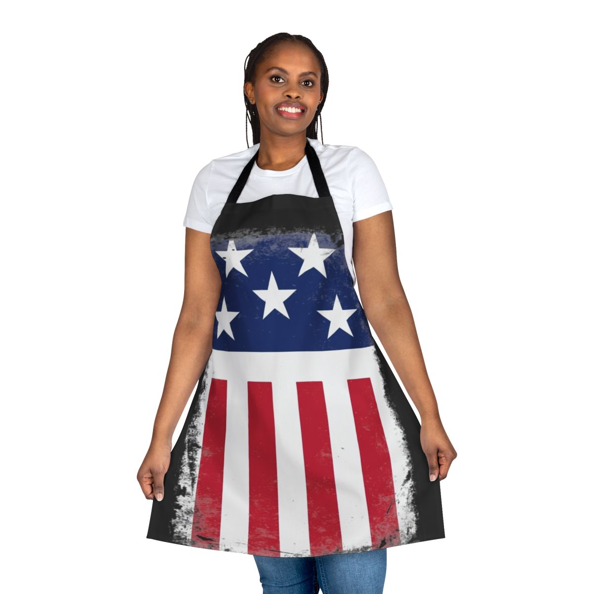 Patriotic stars and stripes design apron for fans of The Prodigy and techno/electronica music