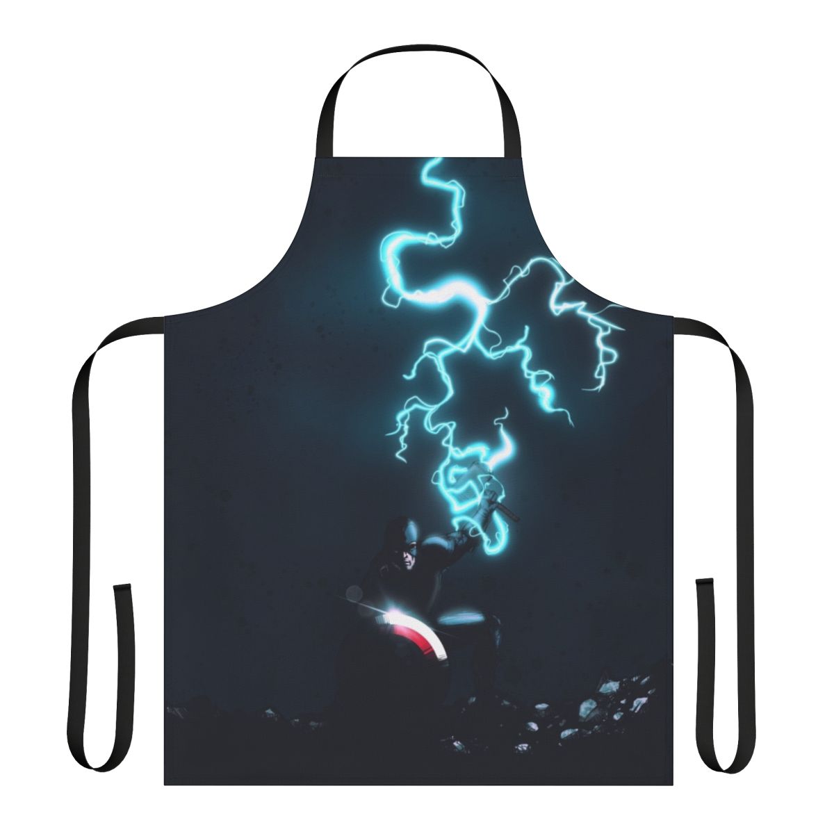 A high-quality, durable apron featuring a patriotic superhero design, perfect for cooking, grilling, and everyday kitchen tasks.