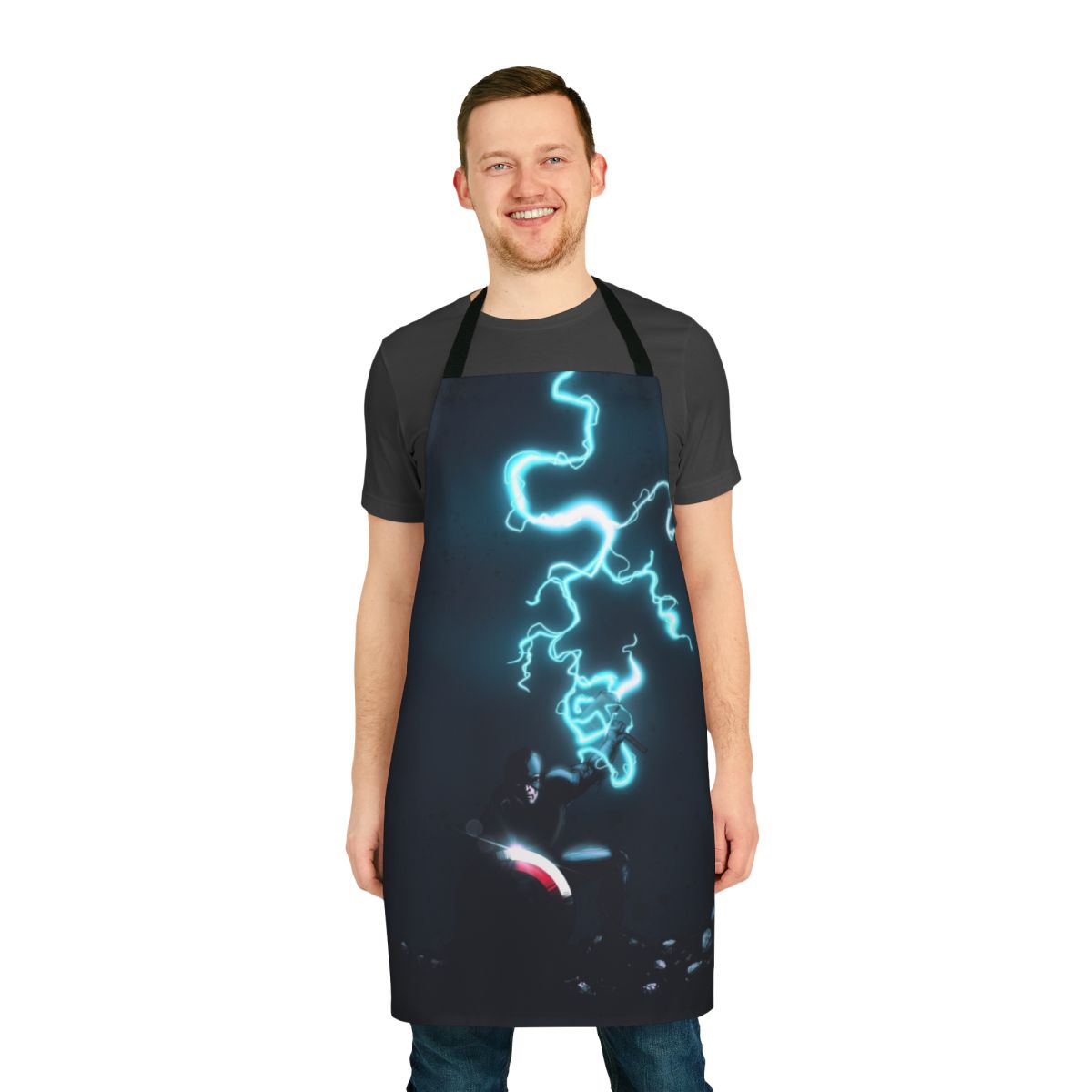 A high-quality, durable apron featuring a patriotic superhero design, perfect for cooking, grilling, and everyday kitchen tasks.