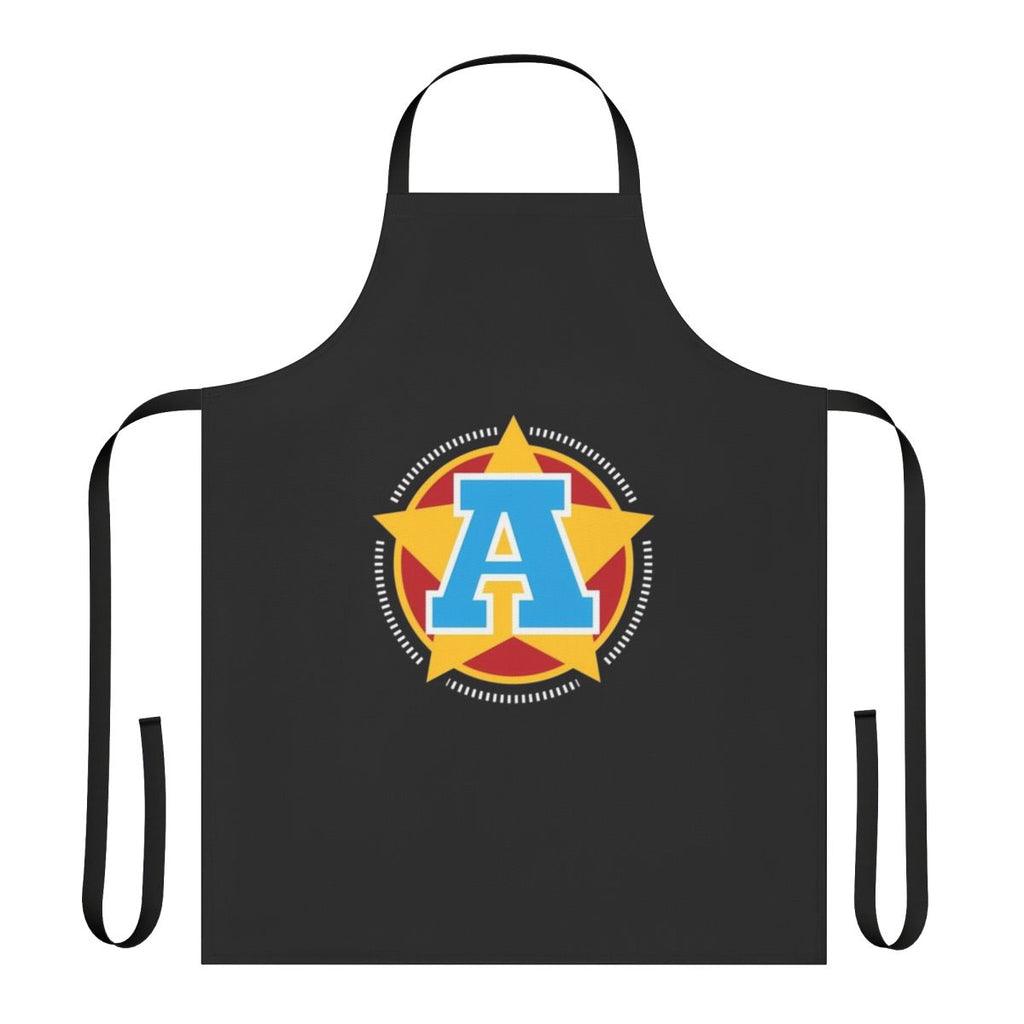 Superhero-themed apron featuring a large letter 'A' in a star and stripes design