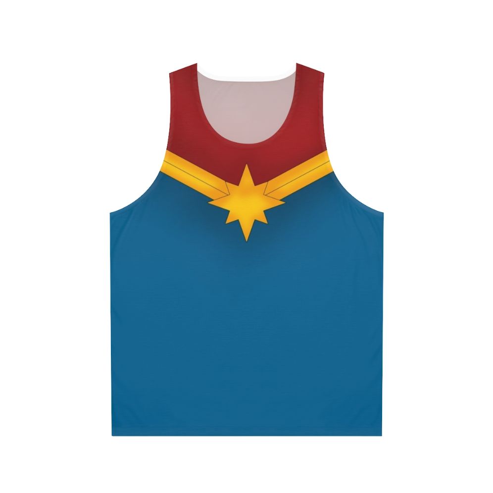 Patriotic superhero unisex tank top with metallic star design