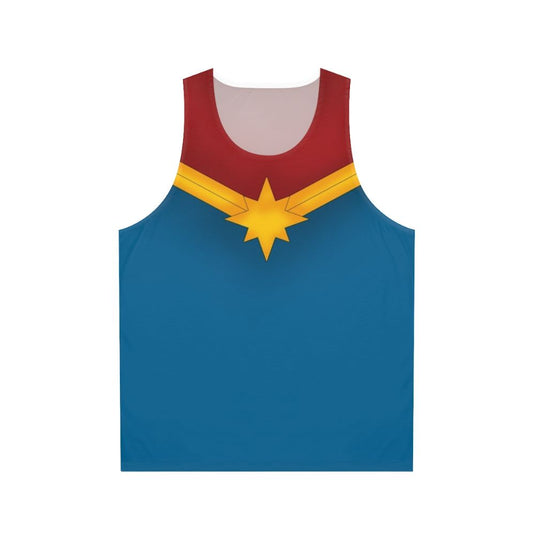Patriotic superhero unisex tank top with metallic star design