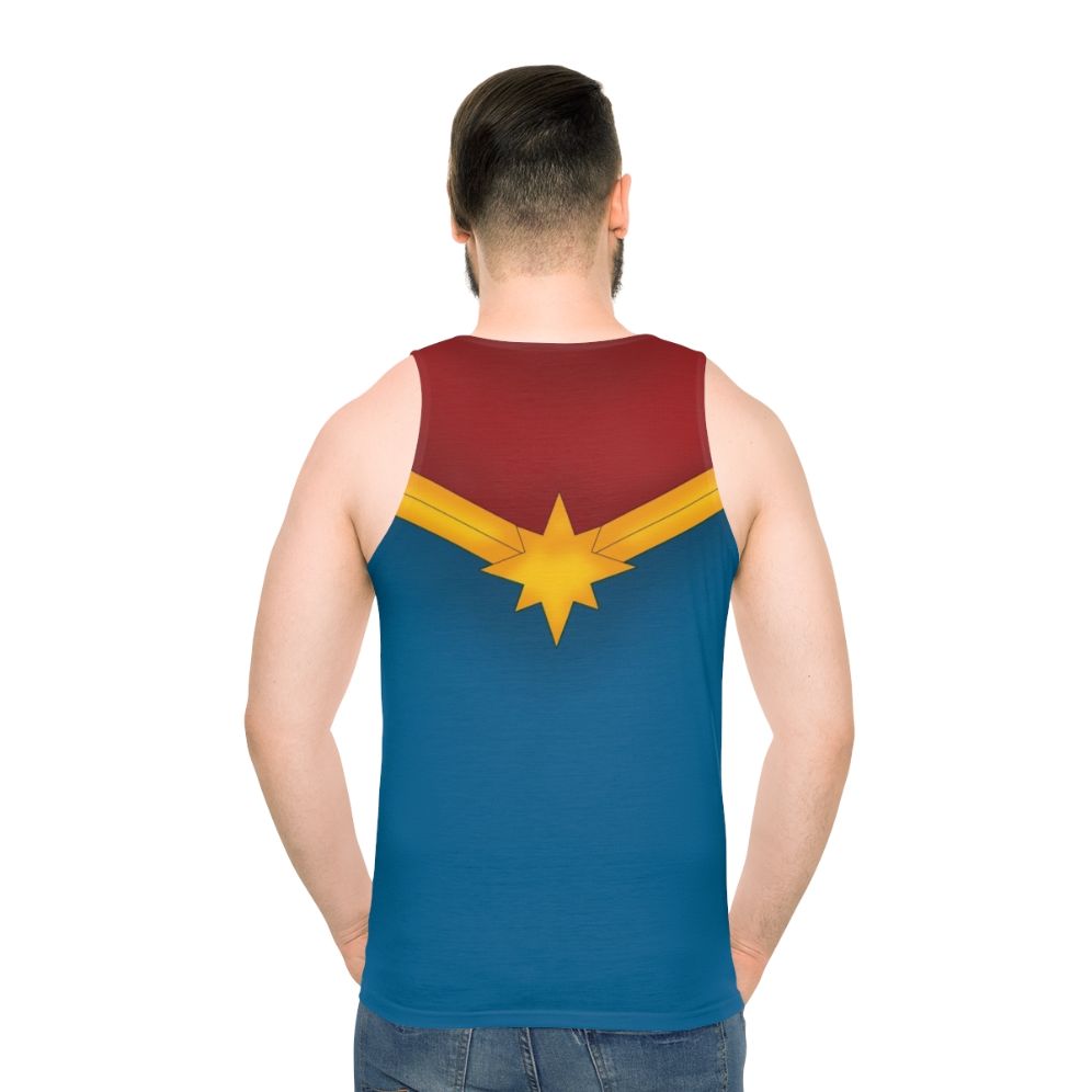 Patriotic superhero unisex tank top with metallic star design