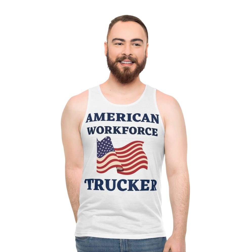 Patriotic trucker tank top with American workforce slogan