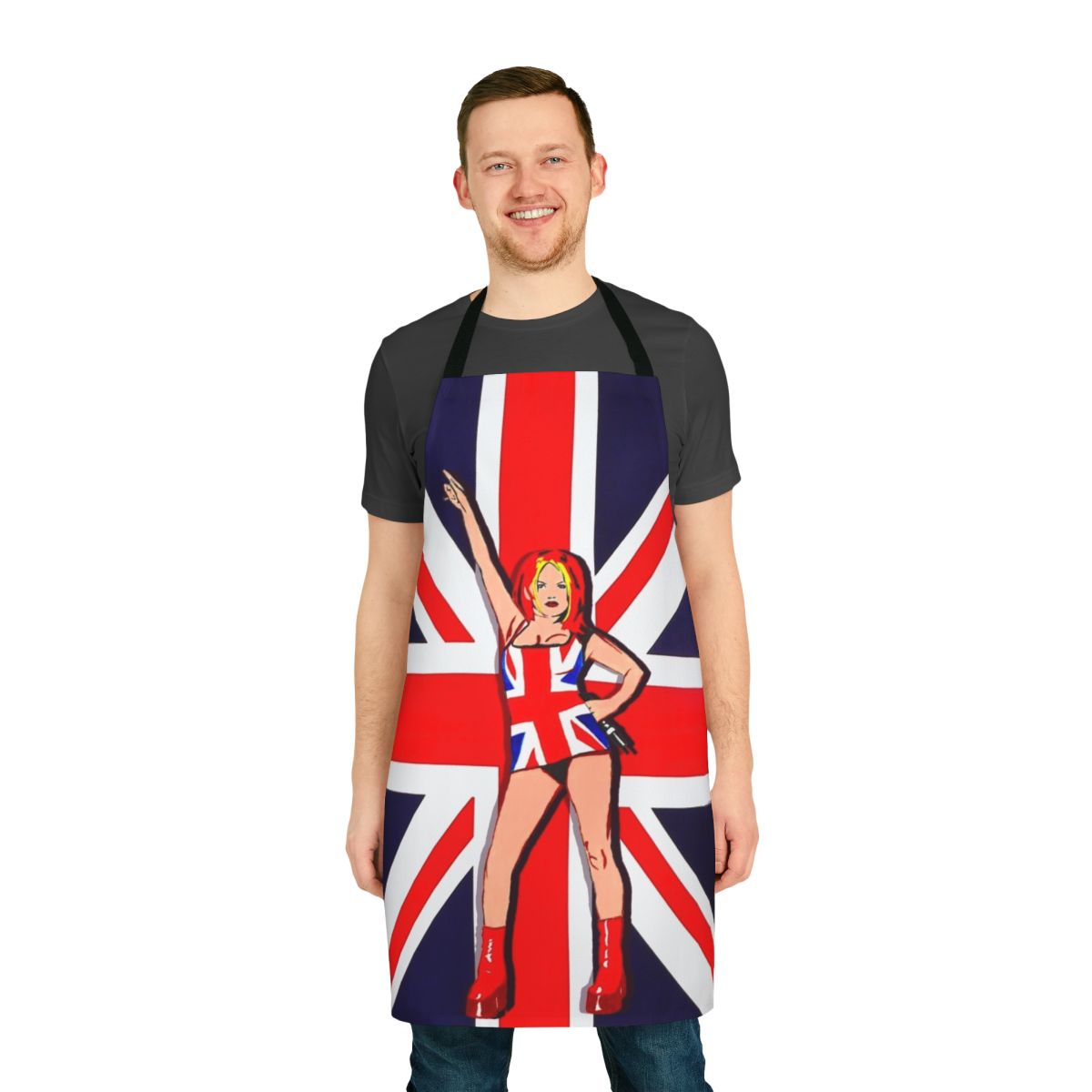 Union jack apron with retro 90s pop art design