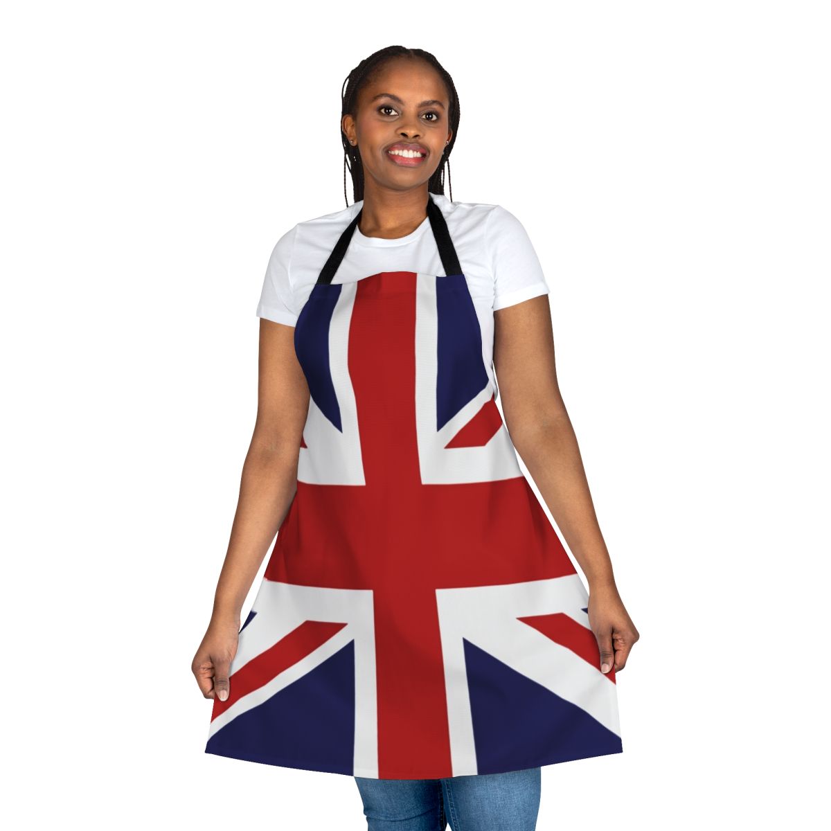 Vibrant Union Jack flag design printed on a sturdy, high-quality kitchen apron