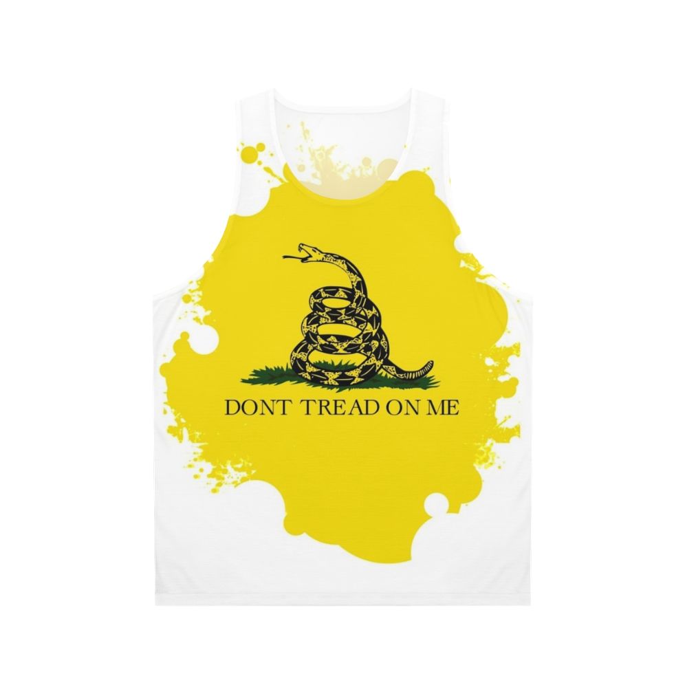 Unisex tank top with "Don't Tread on Me" snake design