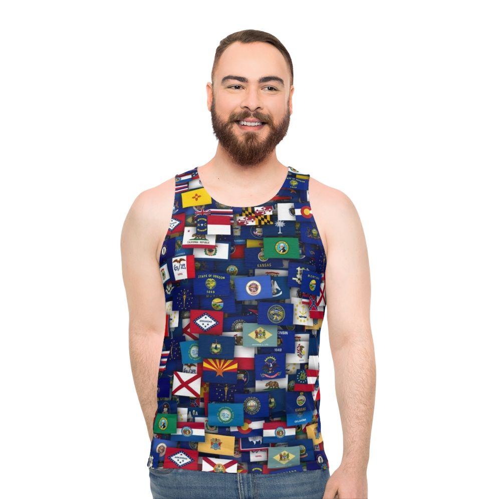 Unisex tank top featuring flags of all 50 US states