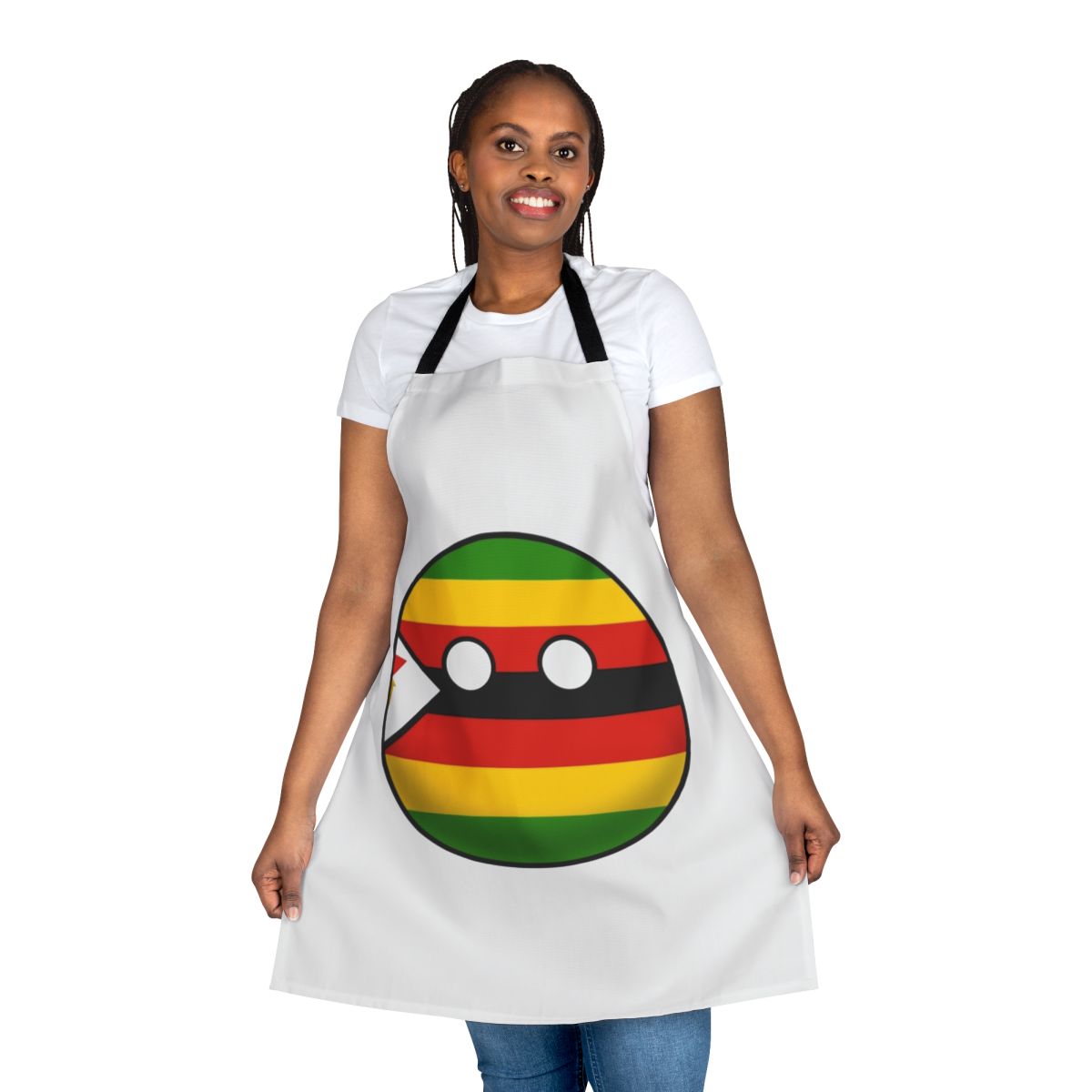 Zimbabwe flag-inspired apron with Countryball design for patriotic kitchen wear
