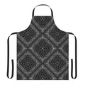 A stylish black and white bandana patterned apron