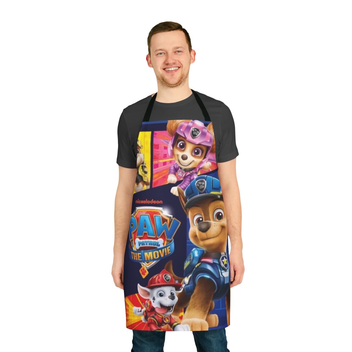 Paw Patrol themed apron featuring characters from the popular cartoon show