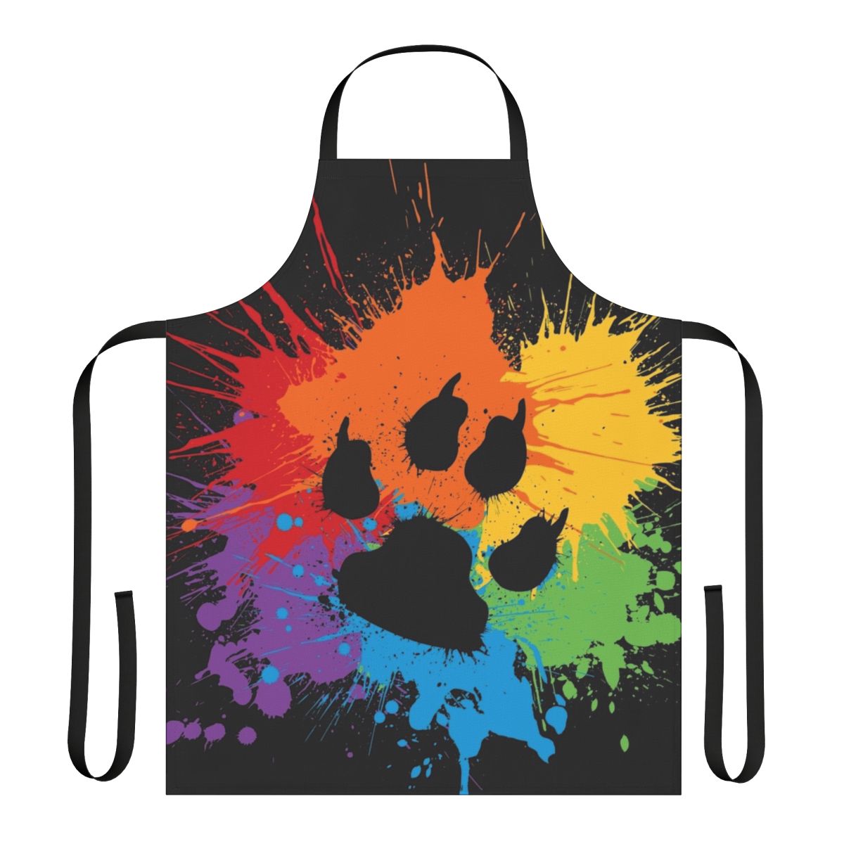 Paw Pride Furry Animal Apron, featuring a colorful design with bears, otters, wolves, and foxes in a pride-inspired pattern.