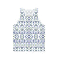 Blue unisex tank top with paw print and heart-shaped floral pattern