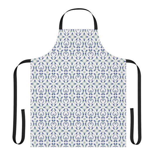 Pawprint Heart Floral Dog Apron with a blue background