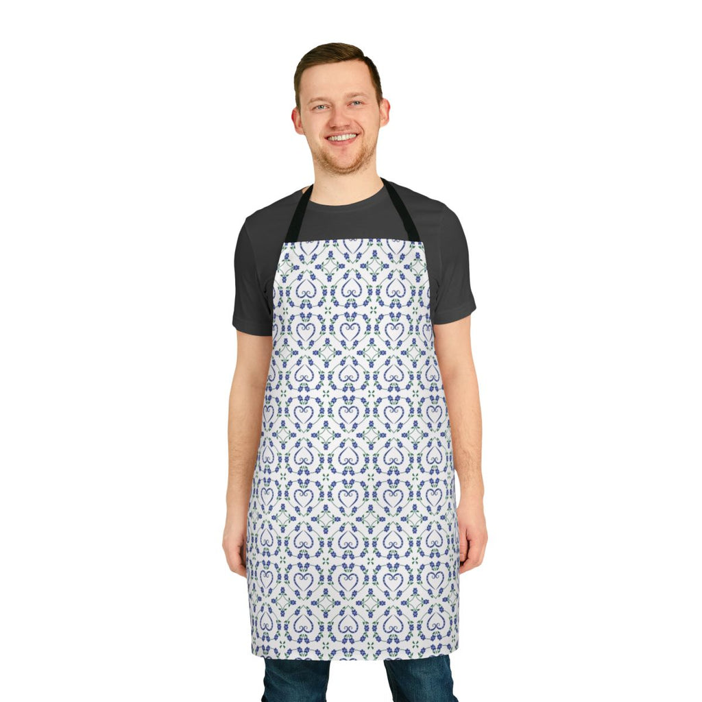 Pawprint Heart Floral Dog Apron with a blue background