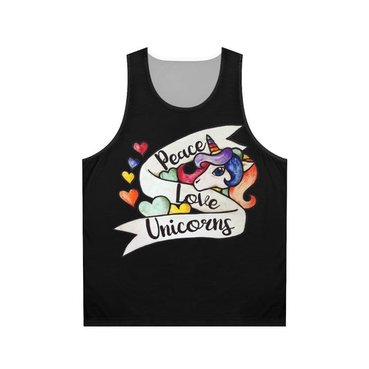 Peace Love Unicorns Rainbow Retro Unisex Tank Top