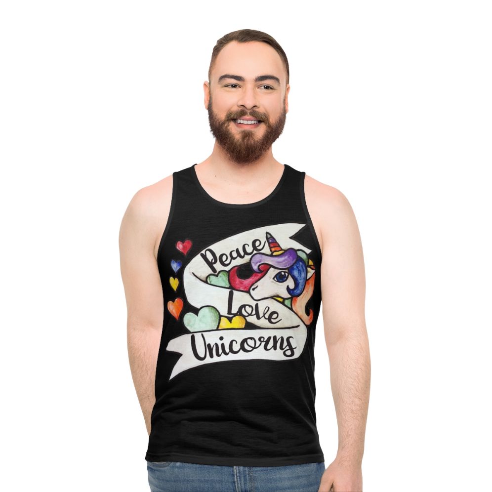 Peace Love Unicorns Rainbow Retro Unisex Tank Top