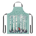 A watercolor illustration of a birch forest on an apron