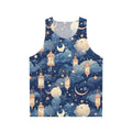 Unisex tank top with night sky and lantern design
