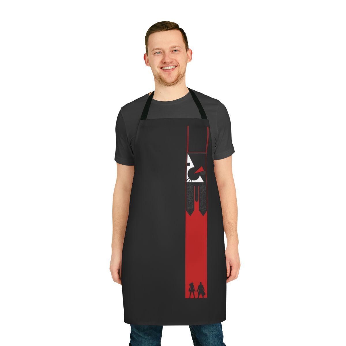 A stylish and durable apron featuring the Peacekeeper stripe design from the sci-fi TV series Farscape.
