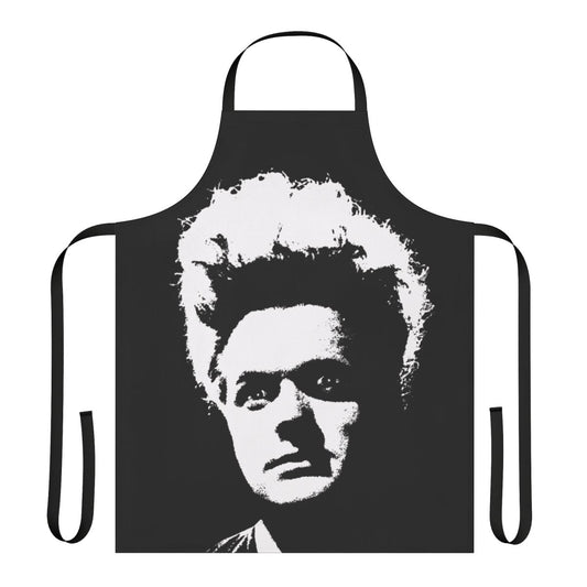 A striking apron featuring surreal and avant-garde imagery, perfect for fans of David Lynch and other cult directors.